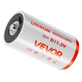 VEVOR Rechargeable D Batteries 4 Pack 1.5V 6000mWh Lithium D Battery USB-C Cable