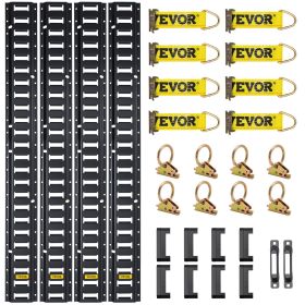 VEVOR E Track Tie-Down Rail Kit, 30PCS 5FT E-Tracks Set Includes 4 Steel Rails & 2 Single Slot & 8 O Rings & 8 Tie-Offs w/D-Ring & 8 End Caps