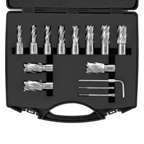 VEVOR Annular Cutter Set, 13 pcs Weldon Shank Mag Drill Bits, 7/16" to 1-1/16" Cutting Diameter, 1" Cutting Depth, M2AL HSS, 2 Pilot Pins