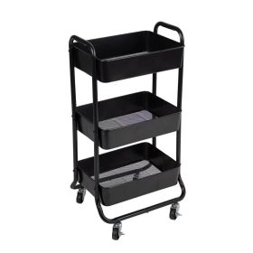 3 Tier Metal Utility Cart, Rich Black, Easy Rolling